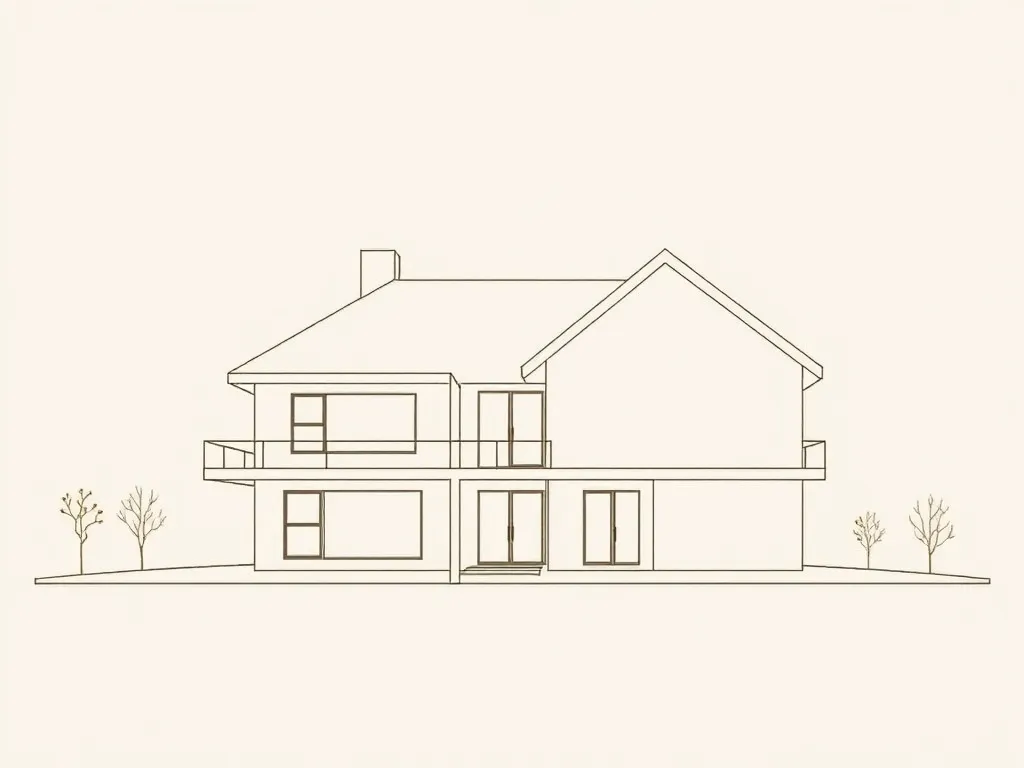 A minimalist architectural blueprint of a house with clean l