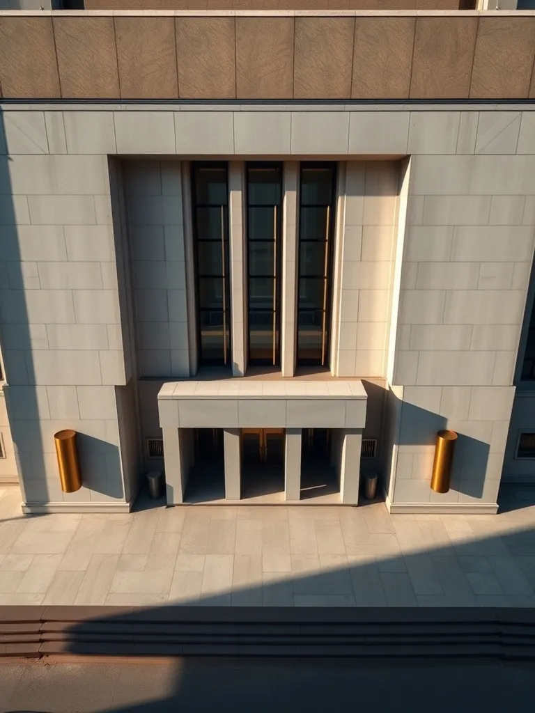 A high-angle architectural shot of a minimalist government b